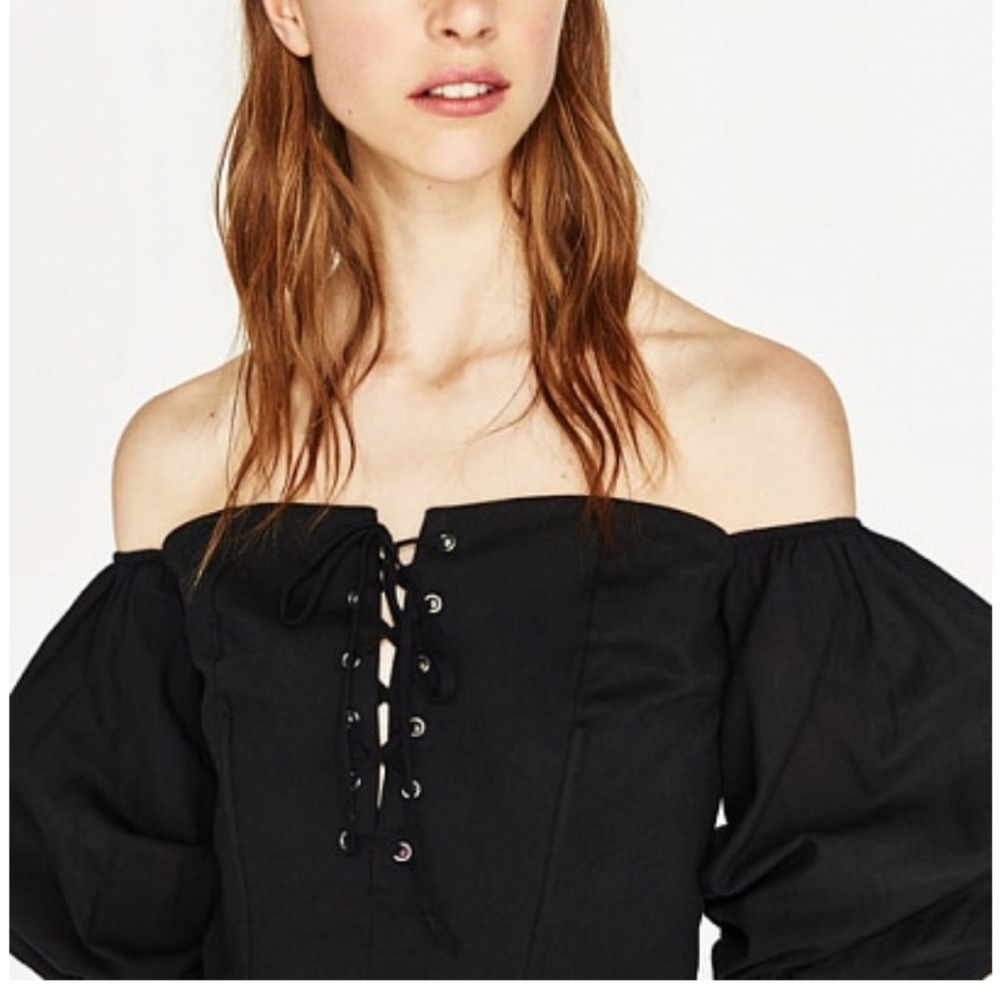 🚫SOLDⓂ️NWT ZARA BLACK LACE UP CORSET TOP - Picture 2 of 5